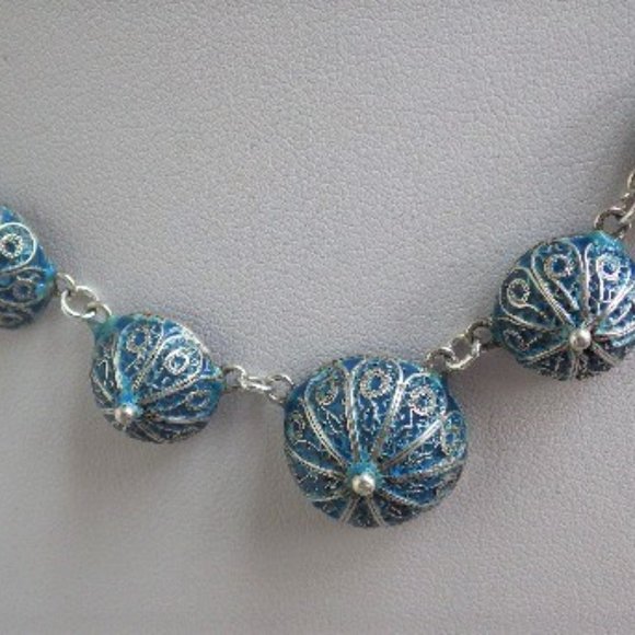 Antique Sterling Silver Enameled 1910 Necklace Choker - Picture 4 of 6